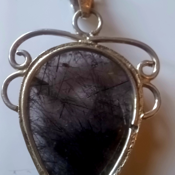 Sterling Silver 925 & Natural Iolite Artisan Reverse Teardrop Pendant Necklace - Picture 3 of 4